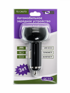 Автомобильное зарядное устройство QC 3.0 с вольтметром и термометром TDS TS-CAU73